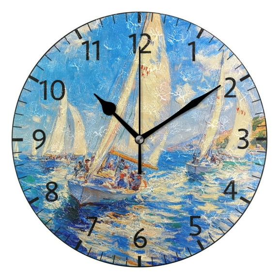YAZAOO Decorative Wall Clock Size:25cm Ocean Breeze Regatta Design Pattern Clock