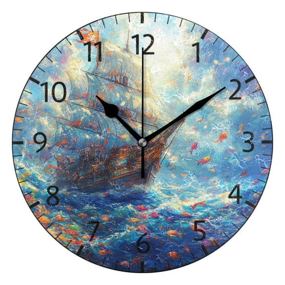 YAZAOO Decorative Wall Clock Size：25cm Oceanic Voyage Design Pattern Clock