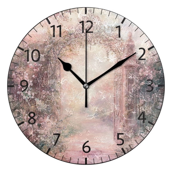YAZAOO Decorative Wall Clock Size:25cm Ornate Gate in Dreamy Garden Design Pattern Clock