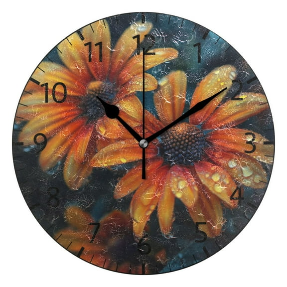 YAZAOO Decorative Wall Clock Size:25cm Orning Dew on Orange Blooms Design Pattern Clock