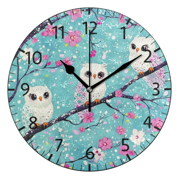 YAZAOO Decorative Wall Clock Size:25cm Owl Blossom Friends Design Pattern Clock