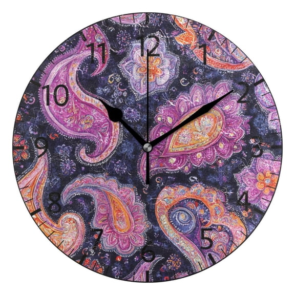 YAZAOO Decorative Wall Clock Size:25cm Paisley Dreams Design Pattern Clock