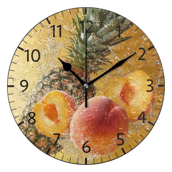 YAZAOO Decorative Wall Clock Size:25cm Pineapple Peaches with Water Splash Design Pattern Clock