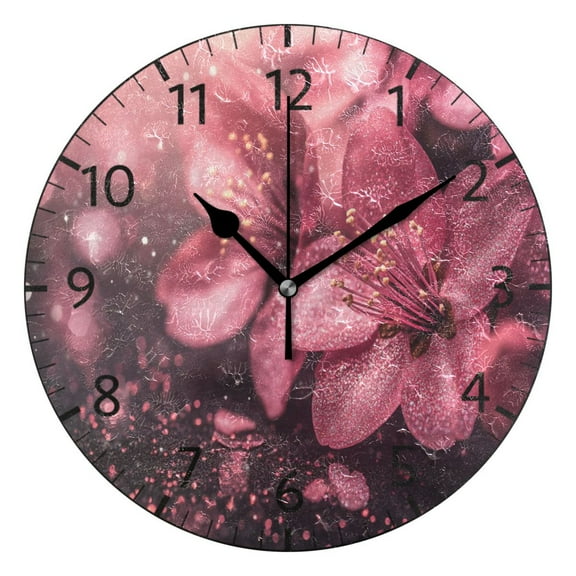 YAZAOO Decorative Wall Clock Size：25cm Pink Glittery Flowers Design Pattern Clock