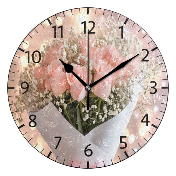 YAZAOO Decorative Wall Clock Size:25cm Pink Roses Design Pattern Clock