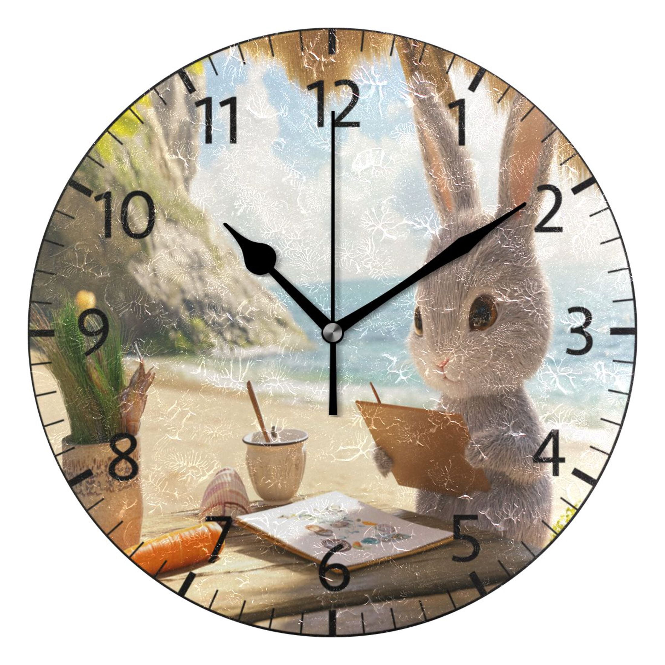 YAZAOO Decorative Wall Clock Size：25cm Rabbit Drawing at The Beach ...