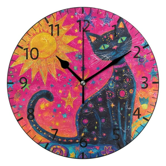 YAZAOO Decorative Wall Clock Size:25cm Radiant Feline Design Pattern Clock