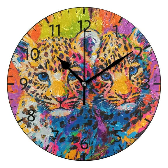 YAZAOO Decorative Wall Clock Size:25cm Radiant Leopard Twins Design Pattern Clock
