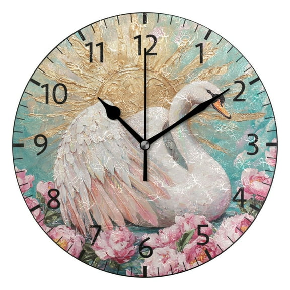 YAZAOO Decorative Wall Clock Size:25cm Radiant Swan Serenade Design Pattern Clock