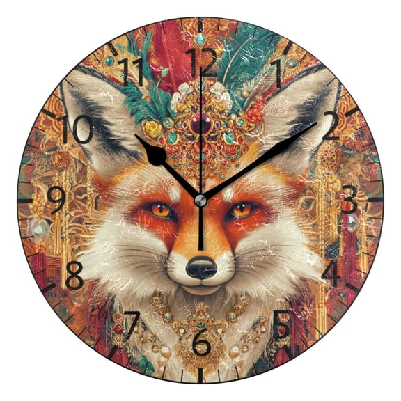 YAZAOO Decorative Wall Clock Size：25cm Regal Fox Design Pattern Clock