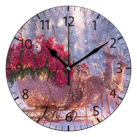 YAZAOO Decorative Wall Clock Size:25cm Reindeer Pulling Rose Filled Sleigh Design Pattern Clock