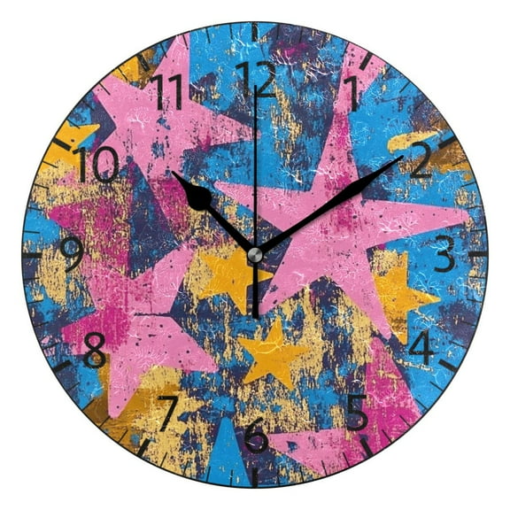 YAZAOO Decorative Wall Clock Size：25cm Retro Star Spectrum Design Pattern Clock