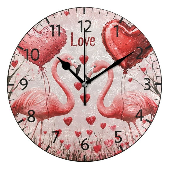 YAZAOO Decorative Wall Clock Size:25cm Romantic Flamingo Love Design Pattern Clock