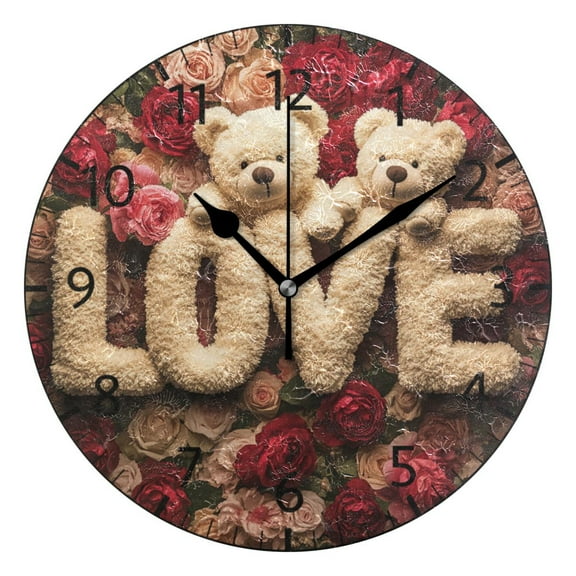 YAZAOO Decorative Wall Clock Size：25cm Romantic Teddies Design Pattern Clock