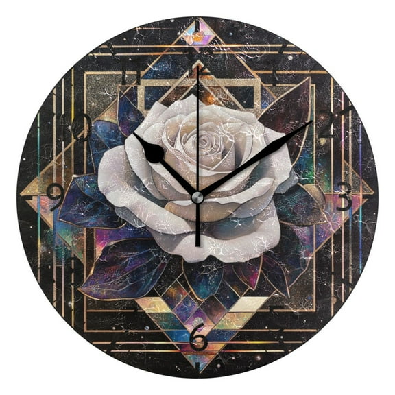 YAZAOO Decorative Wall Clock Size:25cm Rose Among Stars Design Pattern Clock