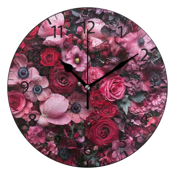 YAZAOO Decorative Wall Clock Size：25cm Rose Garden Serenade Design Pattern Clock