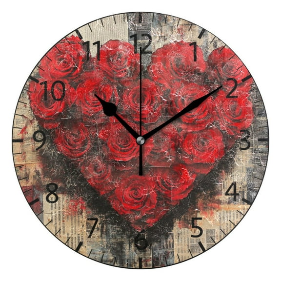 YAZAOO Decorative Wall Clock Size:25cm Roses Of Love Design Pattern Clock