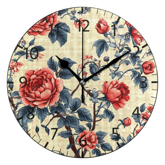 YAZAOO Decorative Wall Clock Size:25cm Roses in Bloom Design Pattern Clock
