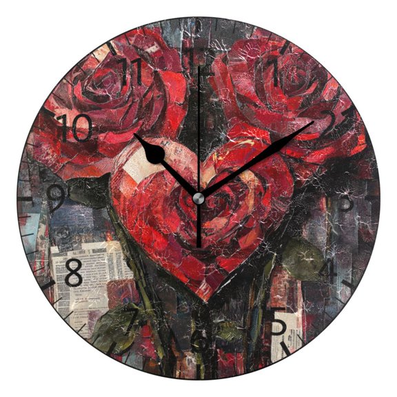 YAZAOO Decorative Wall Clock Size：25cm Rosy Affection Design Pattern Clock