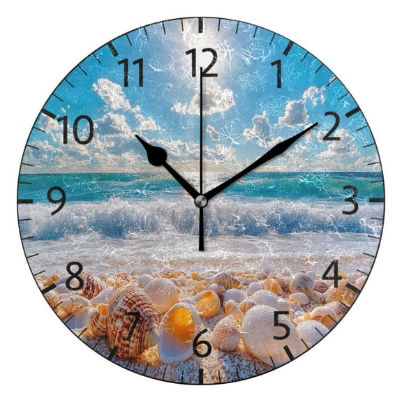YAZAOO Decorative Wall Clock Size：25cm Seashells on Sunny Beach Design Pattern Clock