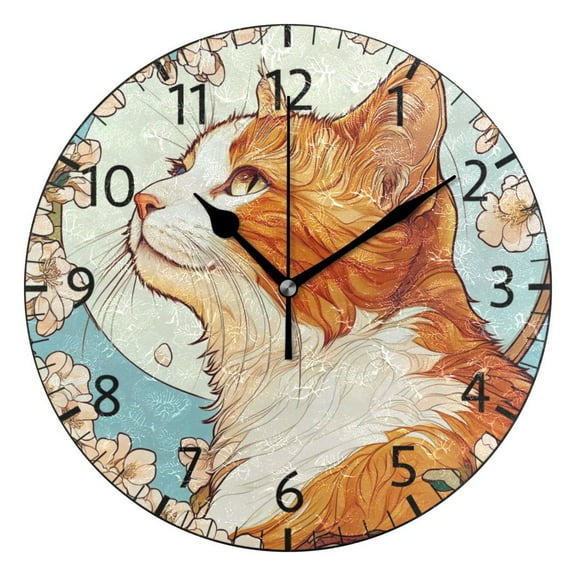 YAZAOO Decorative Wall Clock Size：25cm Serene Feline Elegance Design Pattern Clock