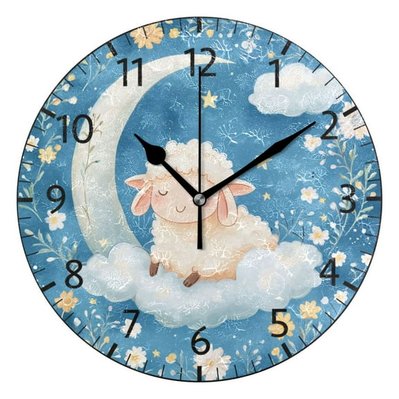 YAZAOO Decorative Wall Clock Size：25cm Sheep Resting on Clouds Design Pattern Clock