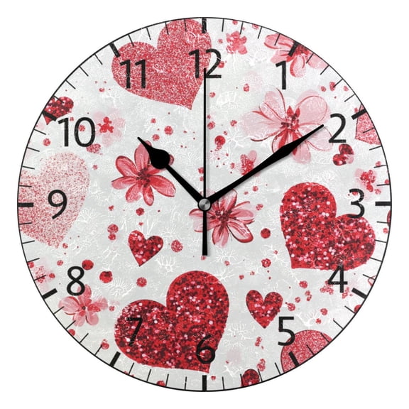 YAZAOO Decorative Wall Clock Size:25cm Sparkle Hearts Design Pattern Clock