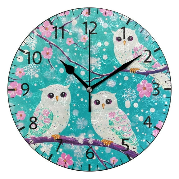 YAZAOO Decorative Wall Clock Size:25cm Springtime Owls Design Pattern Clock