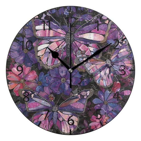 YAZAOO Decorative Wall Clock Size：25cm Stained Glass Flutter Design Pattern Clock