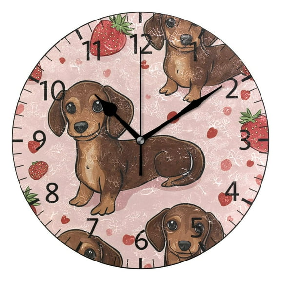YAZAOO Decorative Wall Clock Size:25cm Strawberry Pup Parade Design Pattern Clock