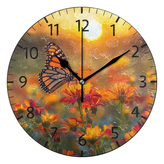 YAZAOO Decorative Wall Clock Size：25cm Sunset Butterfly Bliss Design Pattern Clock