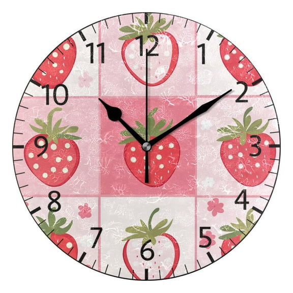 YAZAOO Decorative Wall Clock Size:25cm Sweet Strawberry Patch Design Pattern Clock
