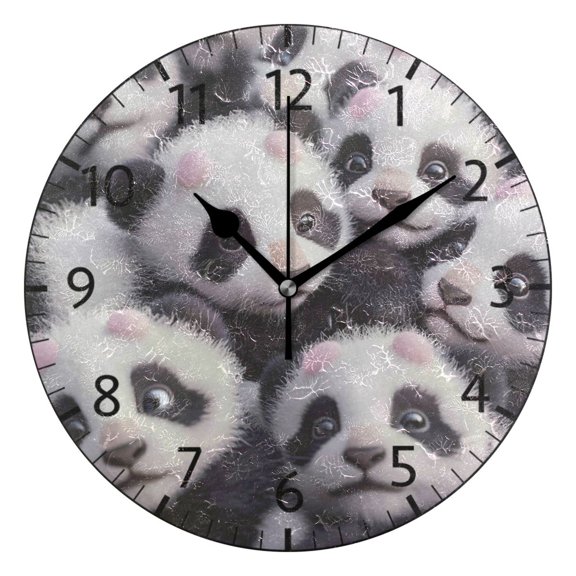 YAZAOO Decorative Wall Clock Size：25cm The Panda Gathering Design Pattern Clock