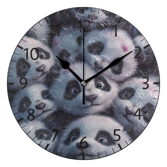 YAZAOO Decorative Wall Clock Size：25cm The Panda Pile Design Pattern Clock