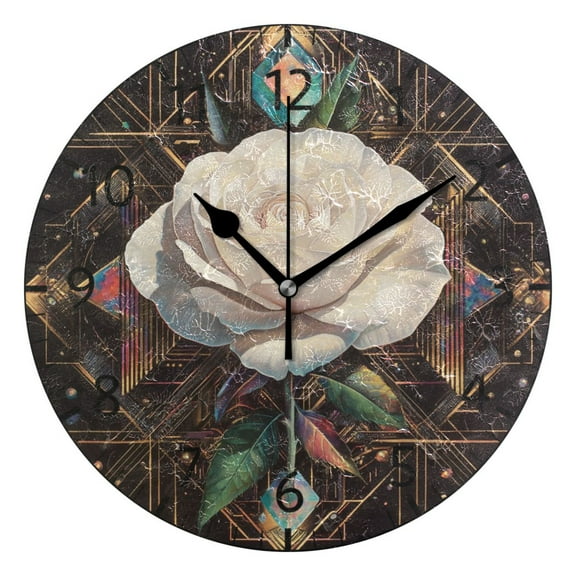 YAZAOO Decorative Wall Clock Size:25cm The White Rose Design Pattern Clock