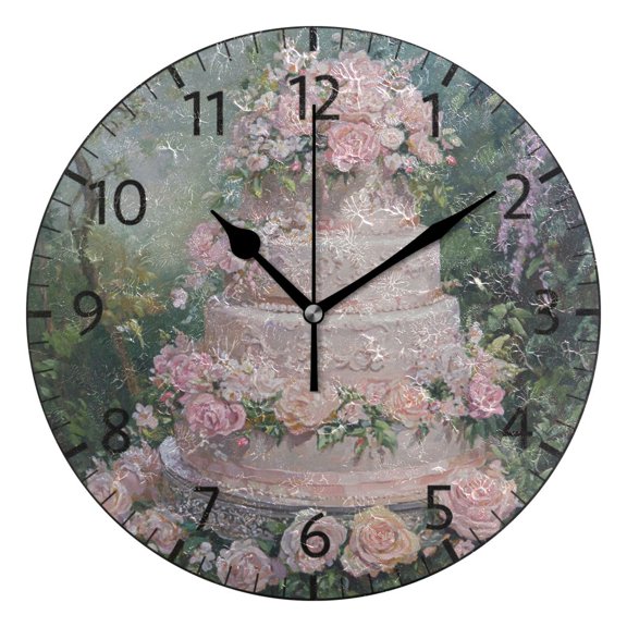 YAZAOO Decorative Wall Clock Size:25cm Tiered Cake with Pink Roses Design Pattern Clock