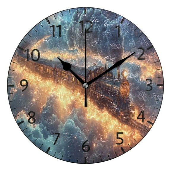 YAZAOO Decorative Wall Clock Size：25cm Train Traveling Through Starry Sky Design Pattern Clock
