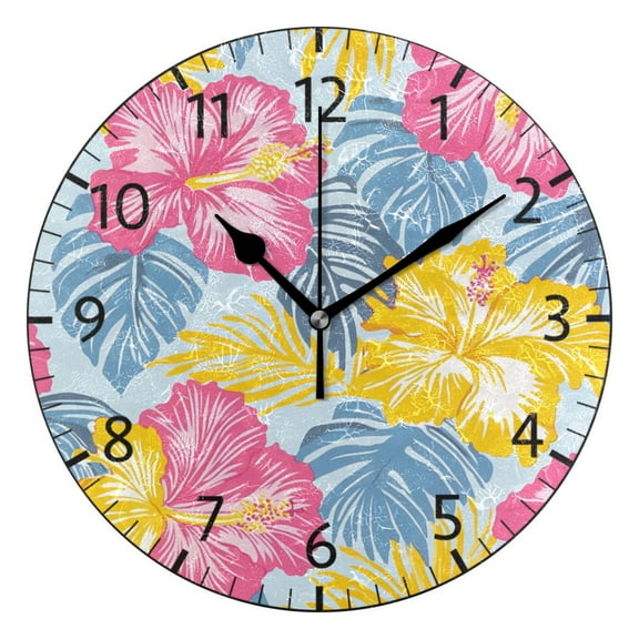 YAZAOO Decorative Wall Clock Size：25cm Tropical Bloom Design Pattern Clock