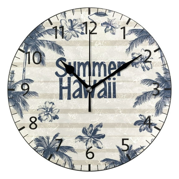YAZAOO Decorative Wall Clock Size：25cm Tropical Vibes Design Pattern Clock