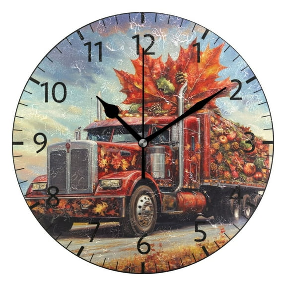 YAZAOO Decorative Wall Clock Size：25cm Truck Decorated with Autumn Leaves Design Pattern Clock