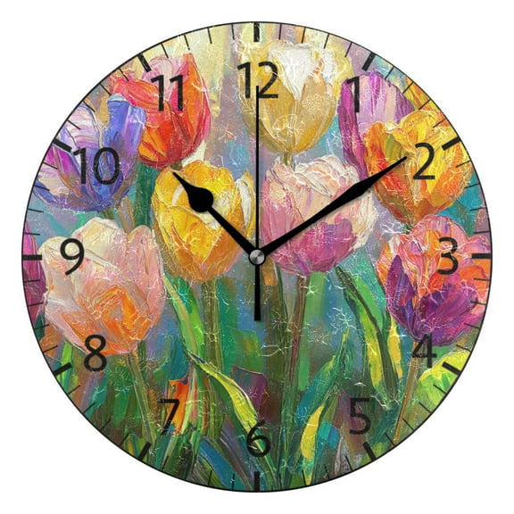 YAZAOO Decorative Wall Clock Size：25cm Tulip Symphony Design Pattern Clock