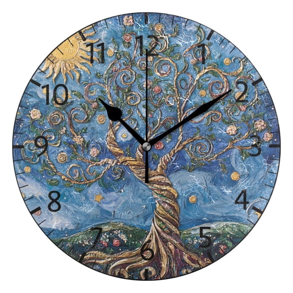 YAZAOO Decorative Wall Clock Size：25cm Twisted Moonlit Tree Design Pattern Clock
