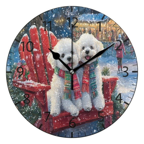 YAZAOO Decorative Wall Clock Size:25cm Two Dogs in Winter Scene Design Pattern Clock