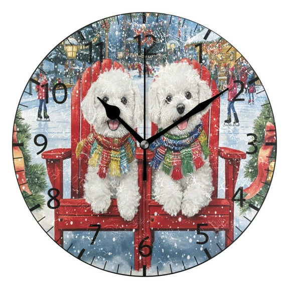 YAZAOO Decorative Wall Clock Size:25cm Two Dogs in Winter_scene Design Pattern Clock