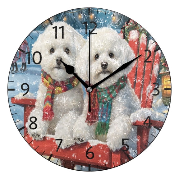 YAZAOO Decorative Wall Clock Size：25cm Two Dogs on Red Chair Design Pattern Clock