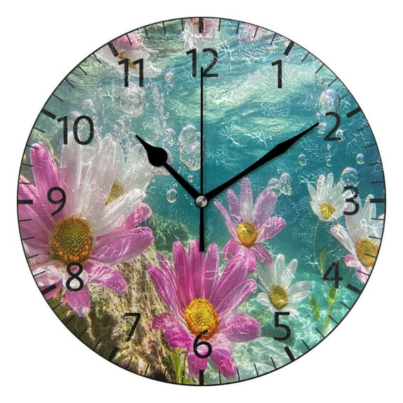 YAZAOO Decorative Wall Clock Size:25cm Underwater Flowers with Bubbles Design Pattern Clock