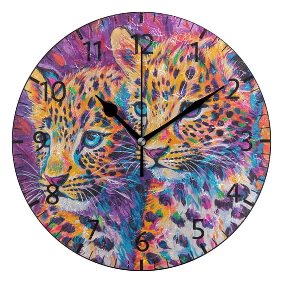 YAZAOO Decorative Wall Clock Size:25cm Vibrant Leopard Duo Design Pattern Clock