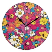 YAZAOO Decorative Wall Clock Size 25cm Vibrant Smiles in Bloom Design Pattern Clock