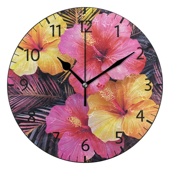 YAZAOO Decorative Wall Clock Size：25cm Vibrant Tropics Design Pattern Clock
