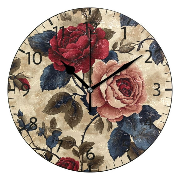 YAZAOO Decorative Wall Clock Size:25cm Vintage Floral Elegance Design Pattern Clock